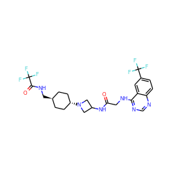 O=C(CNc1ncnc2ccc(C(F)(F)F)cc12)NC1CN([C@H]2CC[C@H](CNC(=O)C(F)(F)F)CC2)C1 ZINC000149209282