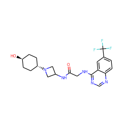 O=C(CNc1ncnc2ccc(C(F)(F)F)cc12)NC1CN([C@H]2CC[C@H](O)CC2)C1 ZINC000149216925