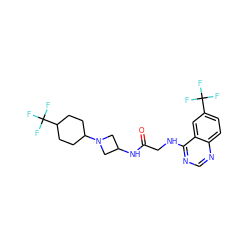 O=C(CNc1ncnc2ccc(C(F)(F)F)cc12)NC1CN(C2CCC(C(F)(F)F)CC2)C1 ZINC000149177501