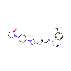 O=C(CNc1ncnc2ccc(C(F)(F)F)cc12)NC1CN(C2CCC(N3CCCC3=O)CC2)C1 ZINC000148917906