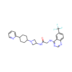 O=C(CNc1ncnc2ccc(C(F)(F)F)cc12)NC1CN(C2CCC(c3ccccn3)CC2)C1 ZINC000095594215