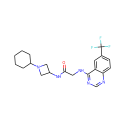 O=C(CNc1ncnc2ccc(C(F)(F)F)cc12)NC1CN(C2CCCCC2)C1 ZINC000149145000