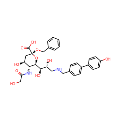 O=C(CO)N[C@@H]1[C@@H](O)C[C@](OCc2ccccc2)(C(=O)O)O[C@H]1[C@H](O)[C@H](O)CNCc1ccc(-c2ccc(O)cc2)cc1 ZINC000066098076