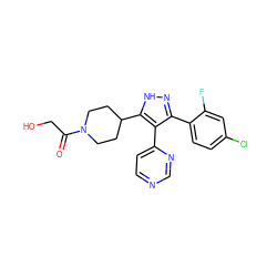 O=C(CO)N1CCC(c2[nH]nc(-c3ccc(Cl)cc3F)c2-c2ccncn2)CC1 ZINC000038629567