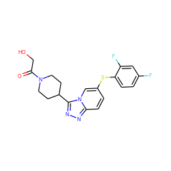 O=C(CO)N1CCC(c2nnc3ccc(Sc4ccc(F)cc4F)cn23)CC1 ZINC000035827667