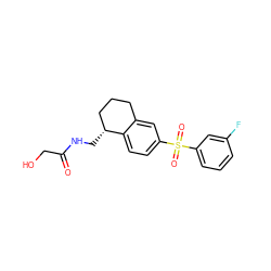 O=C(CO)NC[C@@H]1CCCc2cc(S(=O)(=O)c3cccc(F)c3)ccc21 ZINC000049045290