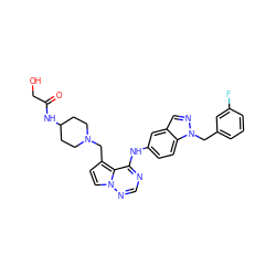 O=C(CO)NC1CCN(Cc2ccn3ncnc(Nc4ccc5c(cnn5Cc5cccc(F)c5)c4)c23)CC1 ZINC000028903116