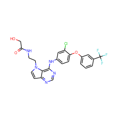 O=C(CO)NCCn1ccc2ncnc(Nc3ccc(Oc4cccc(C(F)(F)F)c4)c(Cl)c3)c21 ZINC000073196338