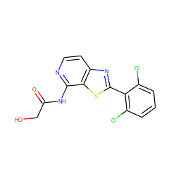 O=C(CO)Nc1nccc2nc(-c3c(Cl)cccc3Cl)sc12 ZINC000114602507