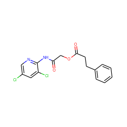 O=C(COC(=O)CCc1ccccc1)Nc1ncc(Cl)cc1Cl ZINC000003264621