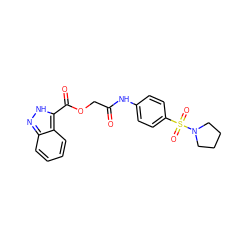 O=C(COC(=O)c1[nH]nc2ccccc12)Nc1ccc(S(=O)(=O)N2CCCC2)cc1 ZINC000004015194