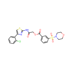 O=C(COC(=O)c1cccc(S(=O)(=O)N2CCOCC2)c1)Nc1nc(-c2ccccc2Cl)cs1 ZINC000003272474