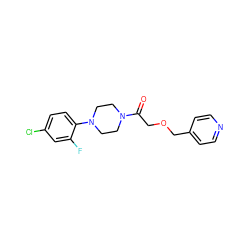 O=C(COCc1ccncc1)N1CCN(c2ccc(Cl)cc2F)CC1 ZINC000064549256