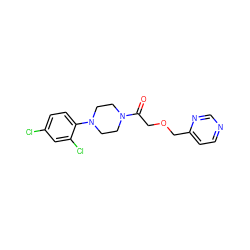 O=C(COCc1ccncn1)N1CCN(c2ccc(Cl)cc2Cl)CC1 ZINC000064549910