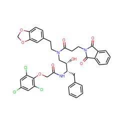 O=C(COc1c(Cl)cc(Cl)cc1Cl)N[C@@H](Cc1ccccc1)[C@@H](O)CN(CCc1ccc2c(c1)OCO2)C(=O)CCN1C(=O)c2ccccc2C1=O ZINC000095608469