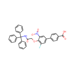 O=C(COc1c(F)cc(-c2ccc(C(=O)O)cc2)cc1[N+](=O)[O-])NC(c1ccccc1)(c1ccccc1)c1ccccc1 ZINC000003936961