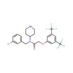 O=C(COc1cc(C(F)(F)F)cc(C(F)(F)F)c1)N(Cc1cccc(Cl)c1)C1CCNCC1 ZINC000013437313