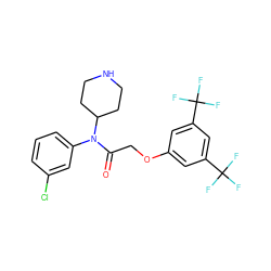 O=C(COc1cc(C(F)(F)F)cc(C(F)(F)F)c1)N(c1cccc(Cl)c1)C1CCNCC1 ZINC000013437302