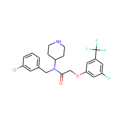 O=C(COc1cc(F)cc(C(F)(F)F)c1)N(Cc1cccc(Cl)c1)C1CCNCC1 ZINC000013437326