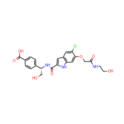 O=C(COc1cc2[nH]c(C(=O)N[C@H](CO)c3ccc(C(=O)O)cc3)cc2cc1Cl)NCCO ZINC001772635206