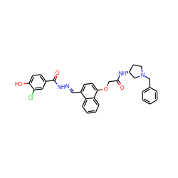 O=C(COc1ccc(/C=N/NC(=O)c2ccc(O)c(Cl)c2)c2ccccc12)N[C@@H]1CCN(Cc2ccccc2)C1 ZINC000027647898