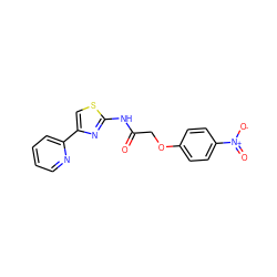 O=C(COc1ccc([N+](=O)[O-])cc1)Nc1nc(-c2ccccn2)cs1 ZINC000009656988