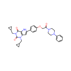 O=C(COc1ccc(-c2cc3c([nH]2)c(=O)n(CC2CC2)c(=O)n3CC2CC2)cc1)N1CCN(c2ccccc2)CC1 ZINC000029058622