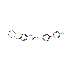 O=C(COc1ccc(-c2ccc(Cl)cc2)cc1)Nc1ccc(CN2CCCCC2)cc1 ZINC000166837671