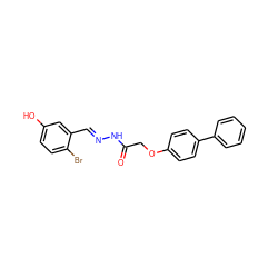 O=C(COc1ccc(-c2ccccc2)cc1)N/N=C/c1cc(O)ccc1Br ZINC000000725146