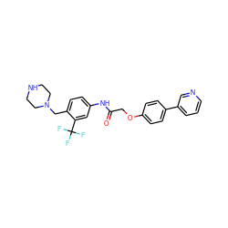 O=C(COc1ccc(-c2cccnc2)cc1)Nc1ccc(CN2CCNCC2)c(C(F)(F)F)c1 ZINC000148083238