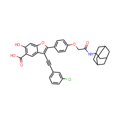 O=C(COc1ccc(-c2oc3cc(O)c(C(=O)O)cc3c2C#Cc2cccc(Cl)c2)cc1)NC12CC3CC(CC(C3)C1)C2 ZINC000096272272