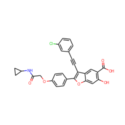 O=C(COc1ccc(-c2oc3cc(O)c(C(=O)O)cc3c2C#Cc2cccc(Cl)c2)cc1)NC1CC1 ZINC000096272267