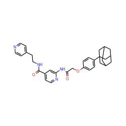 O=C(COc1ccc(C23CC4CC(CC(C4)C2)C3)cc1)Nc1cc(C(=O)NCCc2ccncc2)ccn1 ZINC000028954710