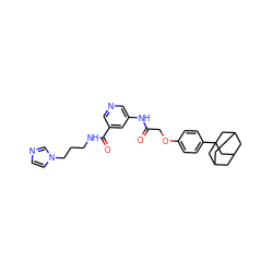 O=C(COc1ccc(C23CC4CC(CC(C4)C2)C3)cc1)Nc1cncc(C(=O)NCCCn2ccnc2)c1 ZINC000028954754