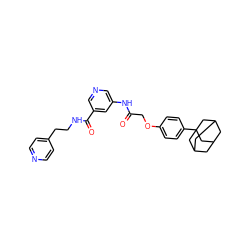 O=C(COc1ccc(C23CC4CC(CC(C4)C2)C3)cc1)Nc1cncc(C(=O)NCCc2ccncc2)c1 ZINC000028954751