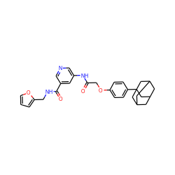 O=C(COc1ccc(C23CC4CC(CC(C4)C2)C3)cc1)Nc1cncc(C(=O)NCc2ccco2)c1 ZINC000028954745