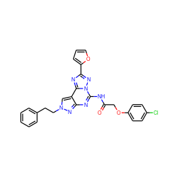 O=C(COc1ccc(Cl)cc1)Nc1nc2nn(CCc3ccccc3)cc2c2nc(-c3ccco3)nn12 ZINC000096308851