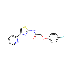 O=C(COc1ccc(F)cc1)Nc1nc(-c2ccccn2)cs1 ZINC000009656993