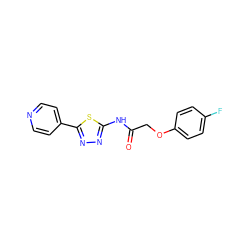 O=C(COc1ccc(F)cc1)Nc1nnc(-c2ccncc2)s1 ZINC000016956194