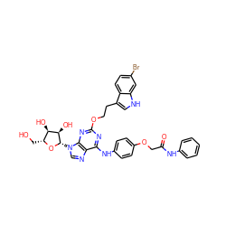 O=C(COc1ccc(Nc2nc(OCCc3c[nH]c4cc(Br)ccc34)nc3c2ncn3[C@@H]2O[C@H](CO)[C@@H](O)[C@H]2O)cc1)Nc1ccccc1 ZINC000095607899