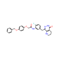 O=C(COc1ccc(OCc2ccccc2)cc1)Nc1cc(Cc2n[nH]c(=O)c3c2NCCC3)ccc1F ZINC000139262357