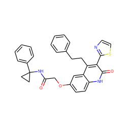 O=C(COc1ccc2[nH]c(=O)c(-c3nccs3)c(CCc3ccccc3)c2c1)NC1(c2ccccc2)CC1 ZINC000064559363