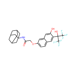 O=C(COc1ccc2cc(C(O)(C(F)(F)F)C(F)(F)F)c(O)cc2c1)NC12CC3CC(CC(C3)C1)C2 ZINC001772609780