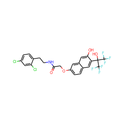 O=C(COc1ccc2cc(C(O)(C(F)(F)F)C(F)(F)F)c(O)cc2c1)NCCc1ccc(Cl)cc1Cl ZINC001772642859