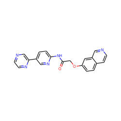 O=C(COc1ccc2ccncc2c1)Nc1ccc(-c2cnccn2)cn1 ZINC000473122310