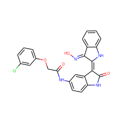 O=C(COc1cccc(Cl)c1)Nc1ccc2c(c1)/C(=C1/Nc3ccccc3/C1=N\O)C(=O)N2 ZINC000653851579