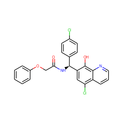 O=C(COc1ccccc1)N[C@@H](c1ccc(Cl)cc1)c1cc(Cl)c2cccnc2c1O ZINC000001170061