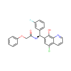 O=C(COc1ccccc1)N[C@@H](c1cccc(F)c1)c1cc(Cl)c2cccnc2c1O ZINC000040933874