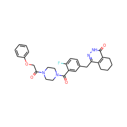 O=C(COc1ccccc1)N1CCN(C(=O)c2cc(Cc3n[nH]c(=O)c4c3CCCC4)ccc2F)CC1 ZINC000148130604