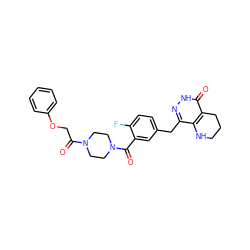 O=C(COc1ccccc1)N1CCN(C(=O)c2cc(Cc3n[nH]c(=O)c4c3NCCC4)ccc2F)CC1 ZINC000146708587